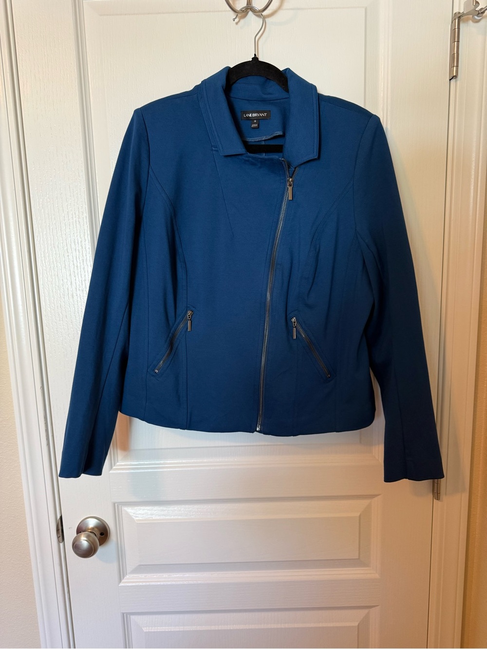 Lane Bryant Blue Zip-Front Moto Blazer